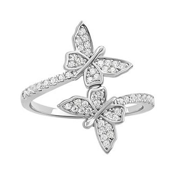 PRIMROSE Sterling Silver Pave Cubic Zirconia Double Butterfly Bypass Ring
