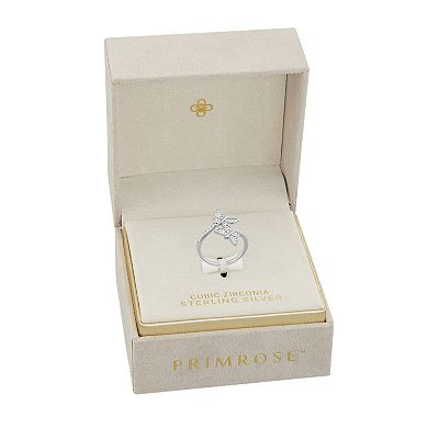 PRIMROSE Sterling Silver Pave Cubic Zirconia Double Butterfly Bypass Ring