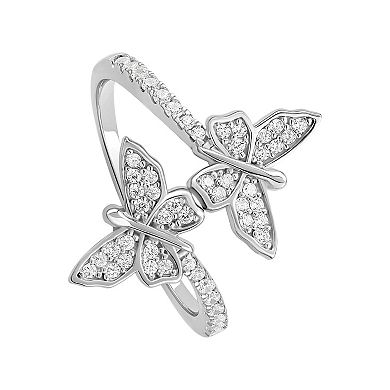 PRIMROSE Sterling Silver Pave Cubic Zirconia Double Butterfly Bypass Ring