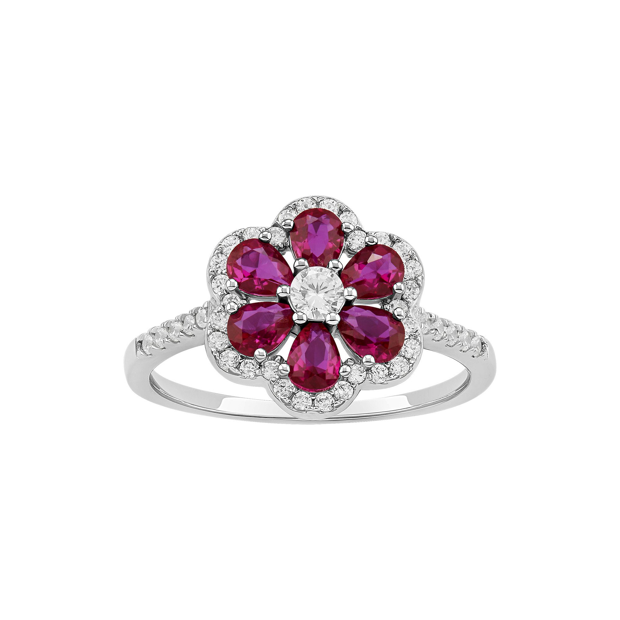 PRIMROSE Sterling Silver Cubic Zirconia & Simulated Corundum Stone Flower B