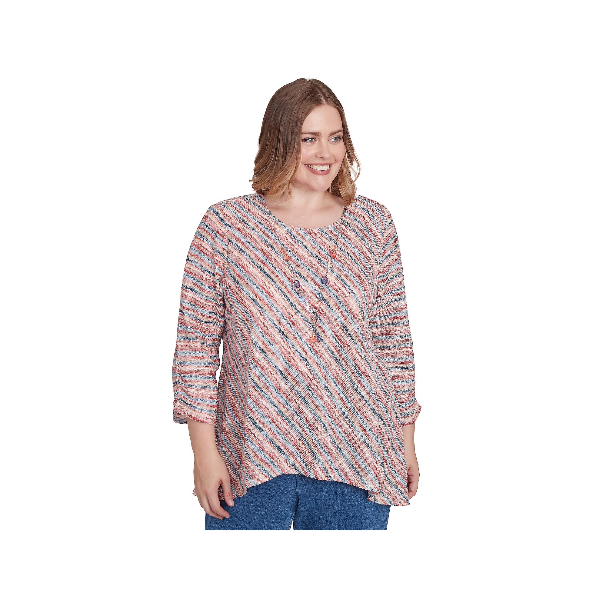 Plus Size Alfred Dunner Diagonal Space Dye Top with Necklace, Womens, Size