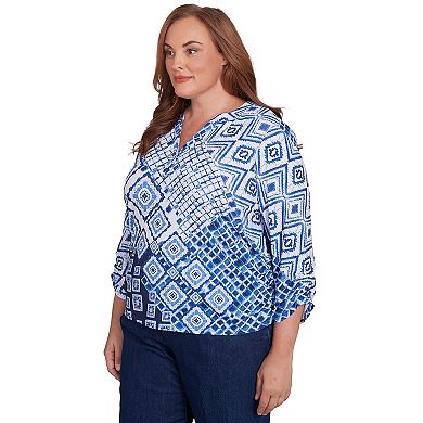 You'll look so stylish in this Women's Alfred Dunner Solid Cut Out Beaded Split Neck Top.