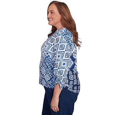 You'll look so stylish in this Women's Alfred Dunner Solid Cut Out Beaded Split Neck Top.