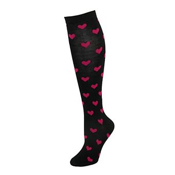 CTM Women's Heart Print Knee High Socks