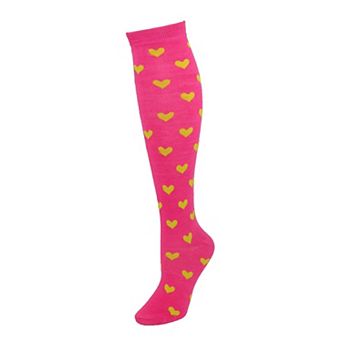 CTM Women's Heart Print Knee High Socks