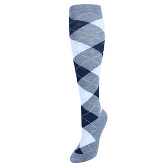 CTM Women's Fun Colored Argyle Plaid Knee High Socks (1 Pair)