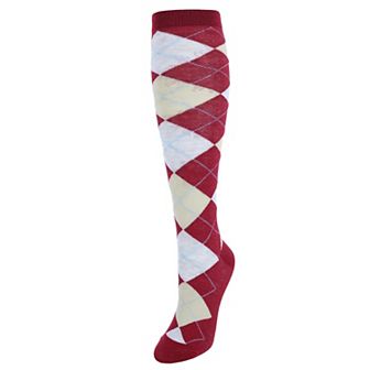 CTM Women's Fun Colored Argyle Plaid Knee High Socks (1 Pair)