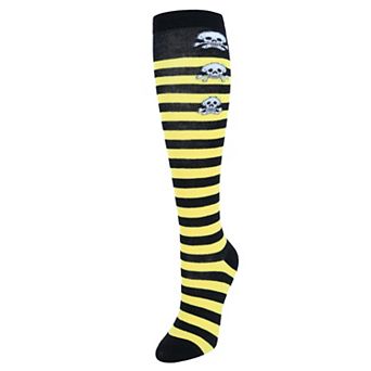CTM Women's Gothic Skull Striped Knee-High Socks (1 Pair)