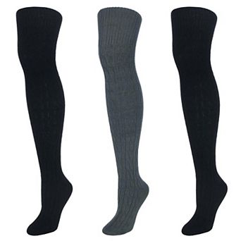 CTM Women's Cable Knit Over-The-Knee Soft Socks (3 Pairs)