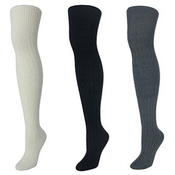 CTM Women's Cable Knit Over-The-Knee Soft Socks (3 Pairs)