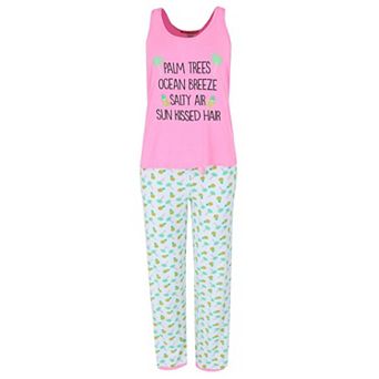5 More Minutes Women's Tropical Pineapple Tank and Pants Pajama Set