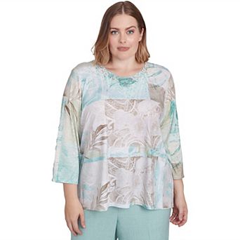 Plus Size Alfred Dunner Patchwork Leaves Textured Top