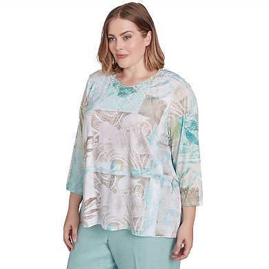 Plus Size Alfred Dunner Patchwork Leaves Textured Top