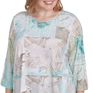 Plus Size Alfred Dunner Patchwork Leaves Textured Top