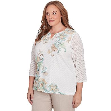 Plus Size Alfred Dunner Textured Knit Scroll Splitneck Top