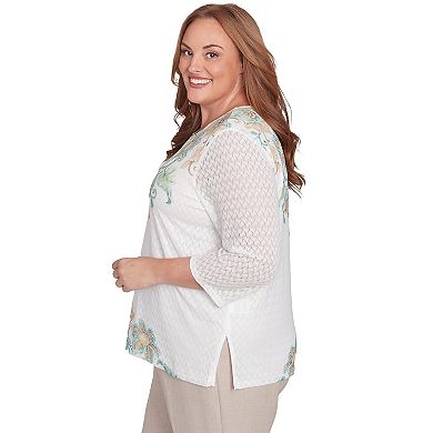 Plus Size Alfred Dunner Textured Knit Scroll Splitneck Top