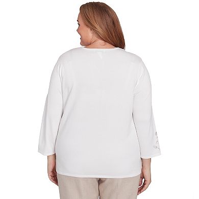 Plus Size Alfred Dunner Splitneck Botanical Gold Foil Print Top
