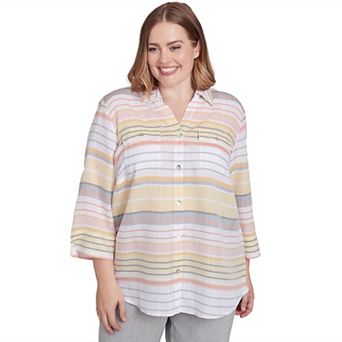 Plus Size Alfred Dunner Button Down Striped Top