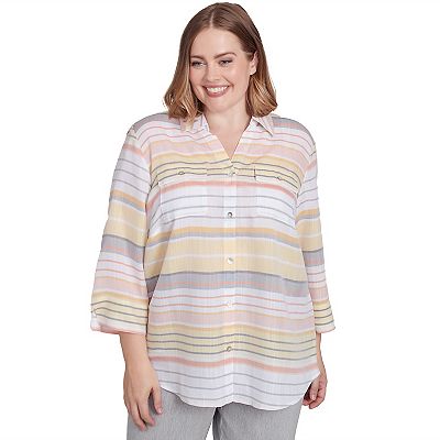 Plus Size Alfred Dunner Button Down Striped Top