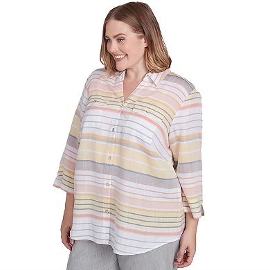 Plus Size Alfred Dunner Button Down Striped Top