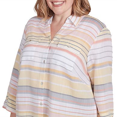 Plus Size Alfred Dunner Button Down Striped Top