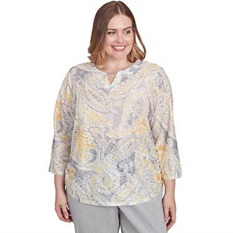 Plus Size Alfred Dunner Textured Paisley Beaded Neck Top
