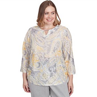 Plus Size Alfred Dunner Textured Paisley Beaded Neck Top