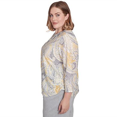 Plus Size Alfred Dunner Textured Paisley Beaded Neck Top