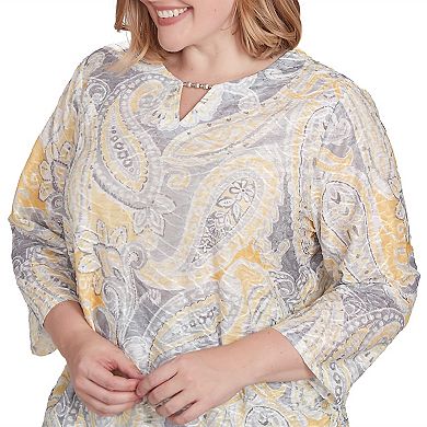 Plus Size Alfred Dunner Textured Paisley Beaded Neck Top