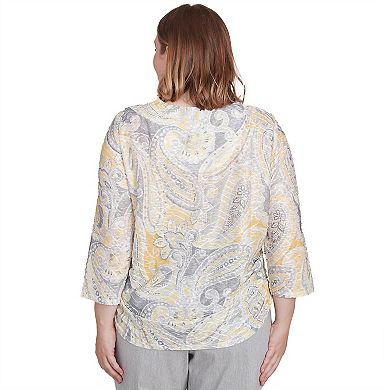 Plus Size Alfred Dunner Textured Paisley Beaded Neck Top