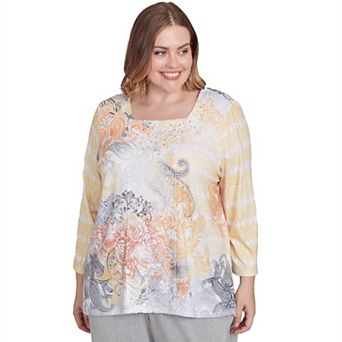 Plus Size Alfred Dunner Square Neck Paisley Geometric Top