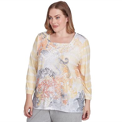 Plus Size Alfred Dunner Square Neck Paisley Geometric Top