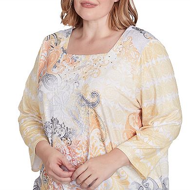 Plus Size Alfred Dunner Square Neck Paisley Geometric Top