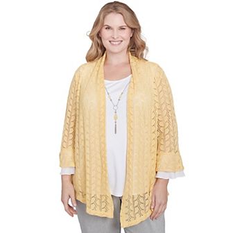 Plus Size Alfred Dunner Two-in-One Pointelle Knit Top with Necklace