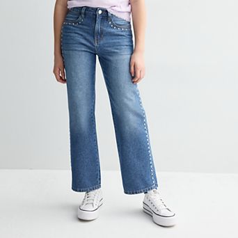 Girls 7-16 Gogo Star Silver Studs Non-Stretch Wide Leg Jeans