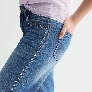 Girls 7-16 Gogo Star Silver Studs Non-Stretch Wide Leg Jeans