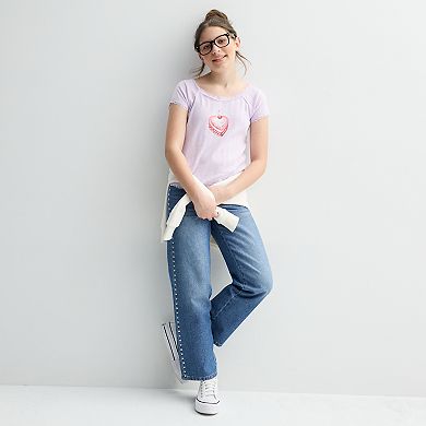 Girls 7-16 Gogo Star Silver Studs Non-Stretch Wide Leg Jeans