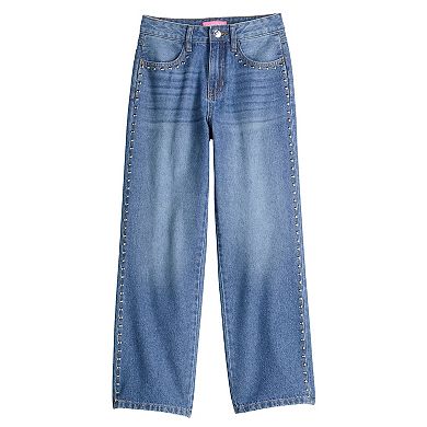 Girls 7-16 Gogo Star Silver Studs Non-Stretch Wide Leg Jeans