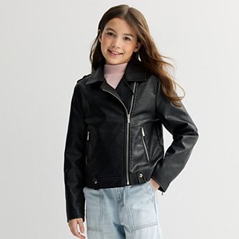 Girls 6-16 Harper & Ivy Faux Wool Moto Jacket
