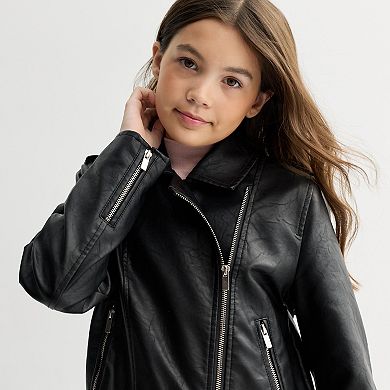Girls 6-16 Harper & Ivy Faux Wool Moto Jacket