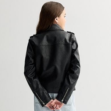Girls 6-16 Harper & Ivy Faux Wool Moto Jacket