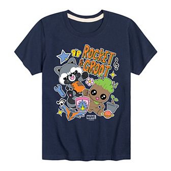 Boys 8-20 Marvel Guardians Of The Galaxy Groot & Rocket Stickers Graphic Tee