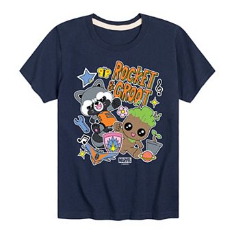 Boys 8-20 Marvel Guardians Of The Galaxy Groot & Rocket Stickers Graphic Tee