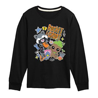 Boys 8-20 Marvel Guardians Of The Galaxy Groot & Rocket Stickers Long Sleeve Graphic Tee