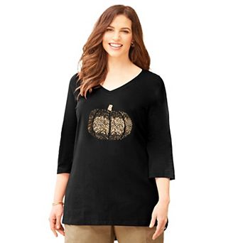 Catherines Women's Plus Size Petite V-Neck Graphic Top