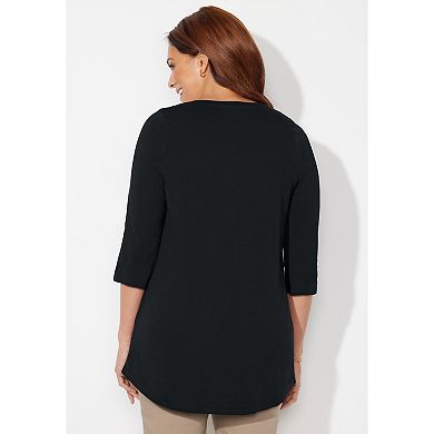 Catherines Women's Plus Size Petite V-Neck Graphic Top