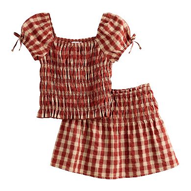 Girls 7-16 eyeshadow Smocked Cap Sleeve Top & Skirt Set