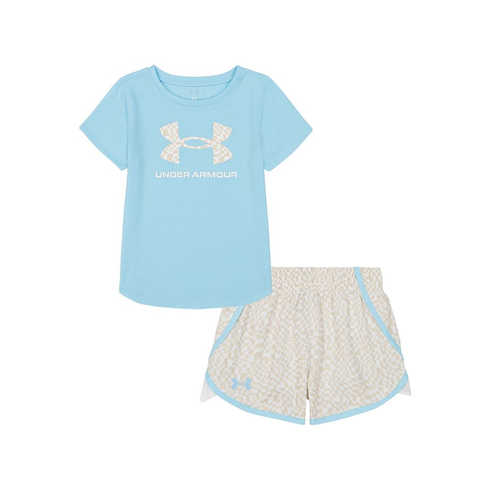 Girls 4-6 Under Armour 2-Piece Check Logo Tech Tee & Woven Microfiber Shorts Set