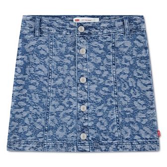 Girls 7-16 Levi's® Cheetah Print Jacquard Button Front Pleated Denim Skirt