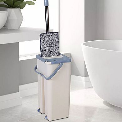 Flat Mop Bucket System Set With Reusable Microfiber Pads